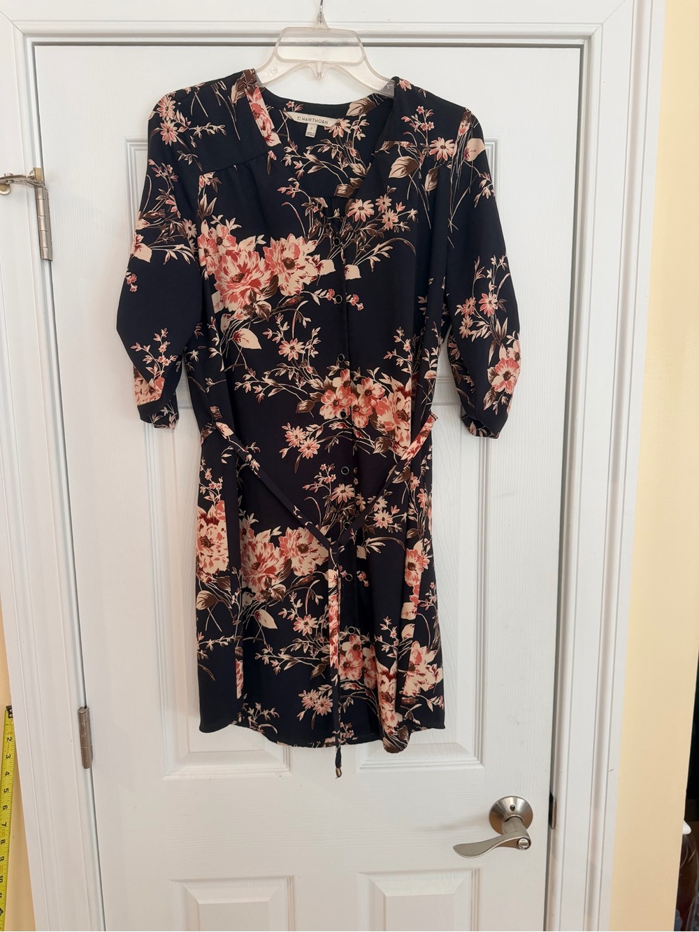 Ladies Size Small "41 Hawthorn" Black Mini Dress with Pink Floral Print GUC